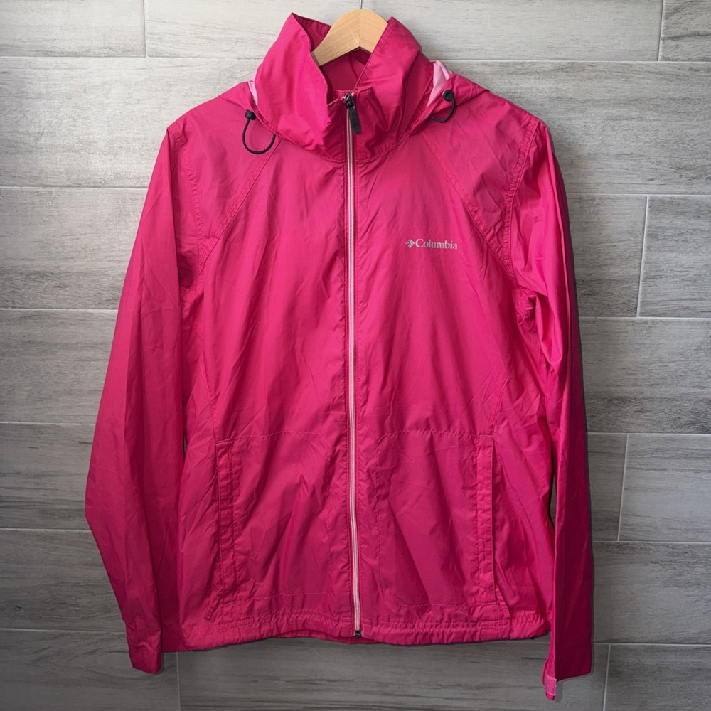 Columbia Switchback II Rain Jacket Pink Windbreaker Size L Hooded Style 1494881
